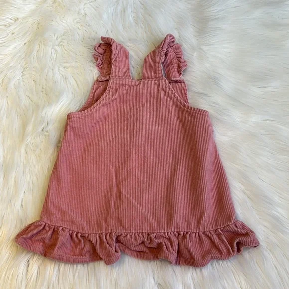 Pink Corduroy Dress Floral Embroidery, Pockets, Ruffles Size 4T - Picture 6 of 8